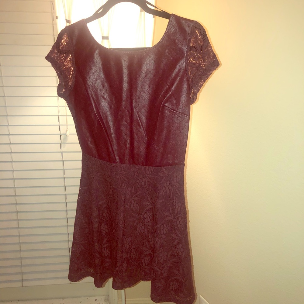 Maroon faux leather and lace dress